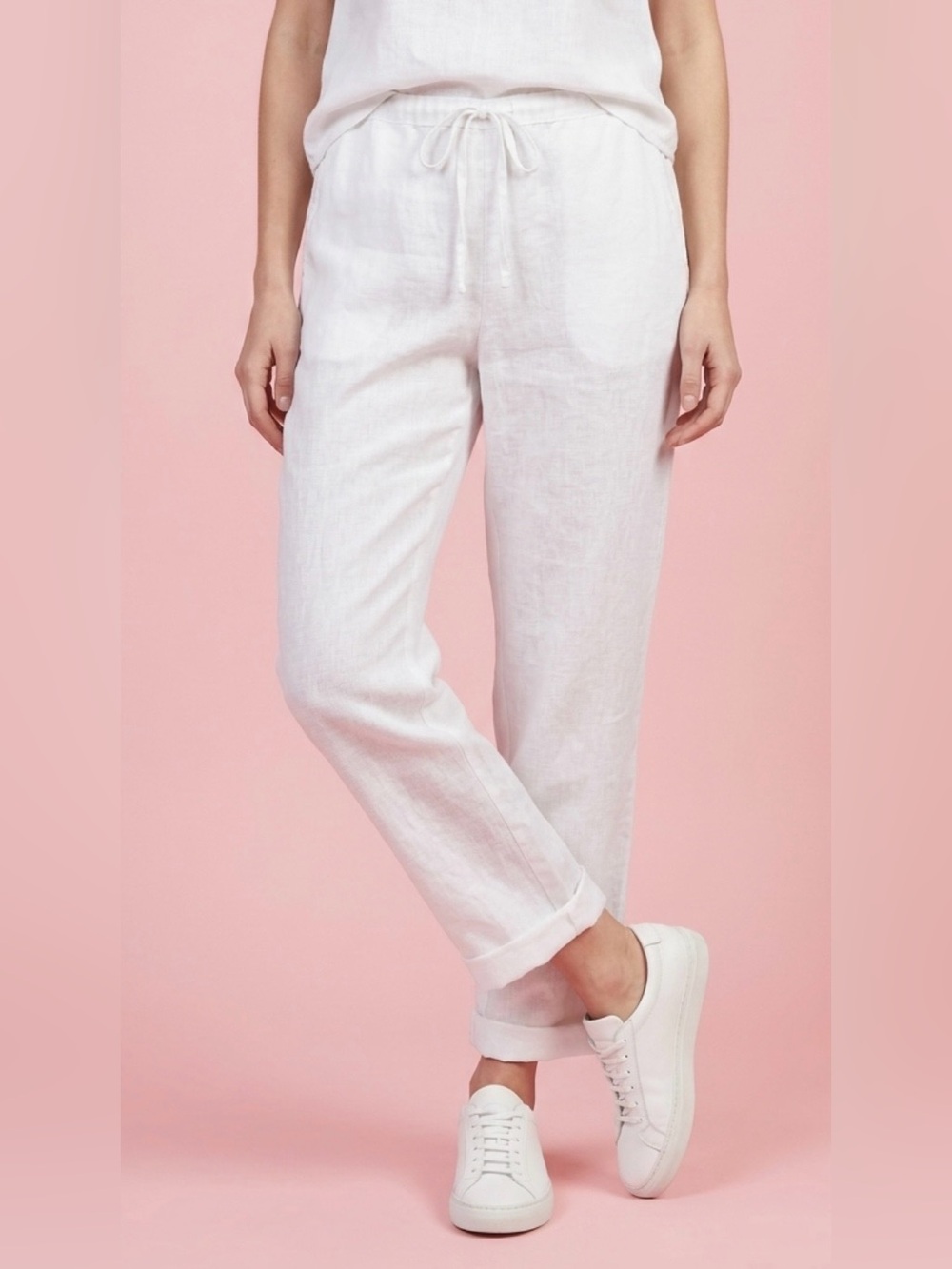 Massimo White Linen Drawstring Pants - Picture 2 of 7